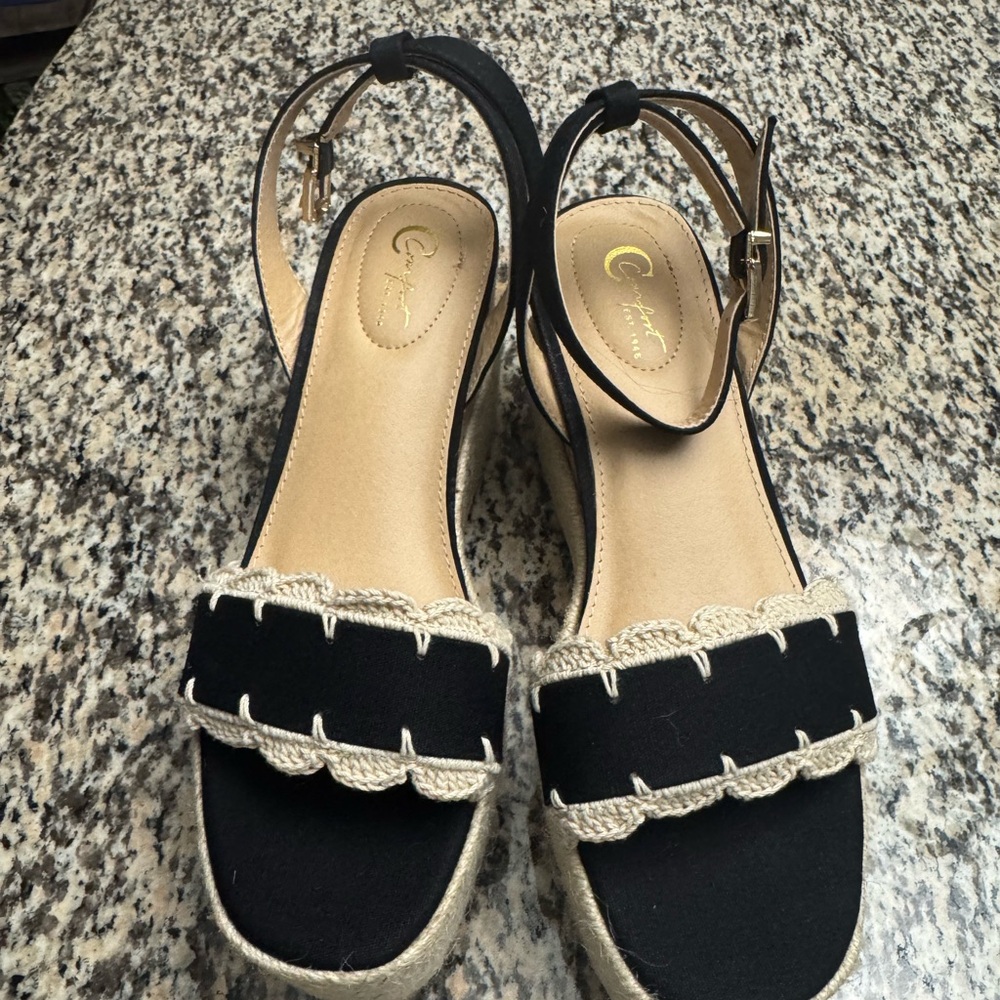 Black and Cream Espadrille Sandals
